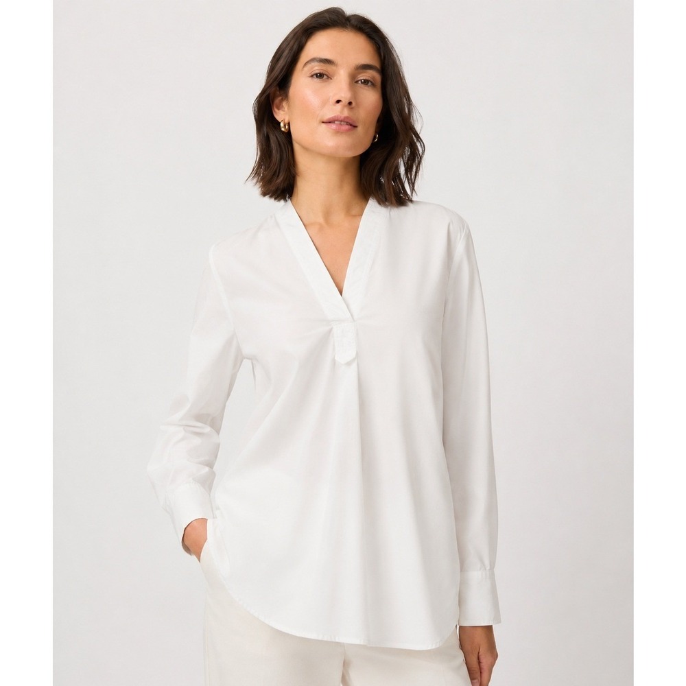 Everlane Womens White Cotton Poplin V-Neck Tunic Blouse Shirt Size 2